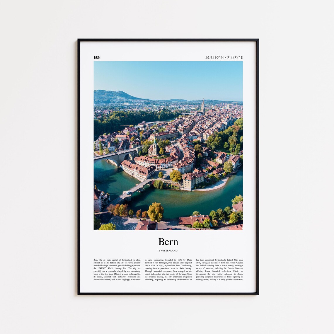 Bern Old Town River Bend Aerial Switzerland Capital Photo Poster