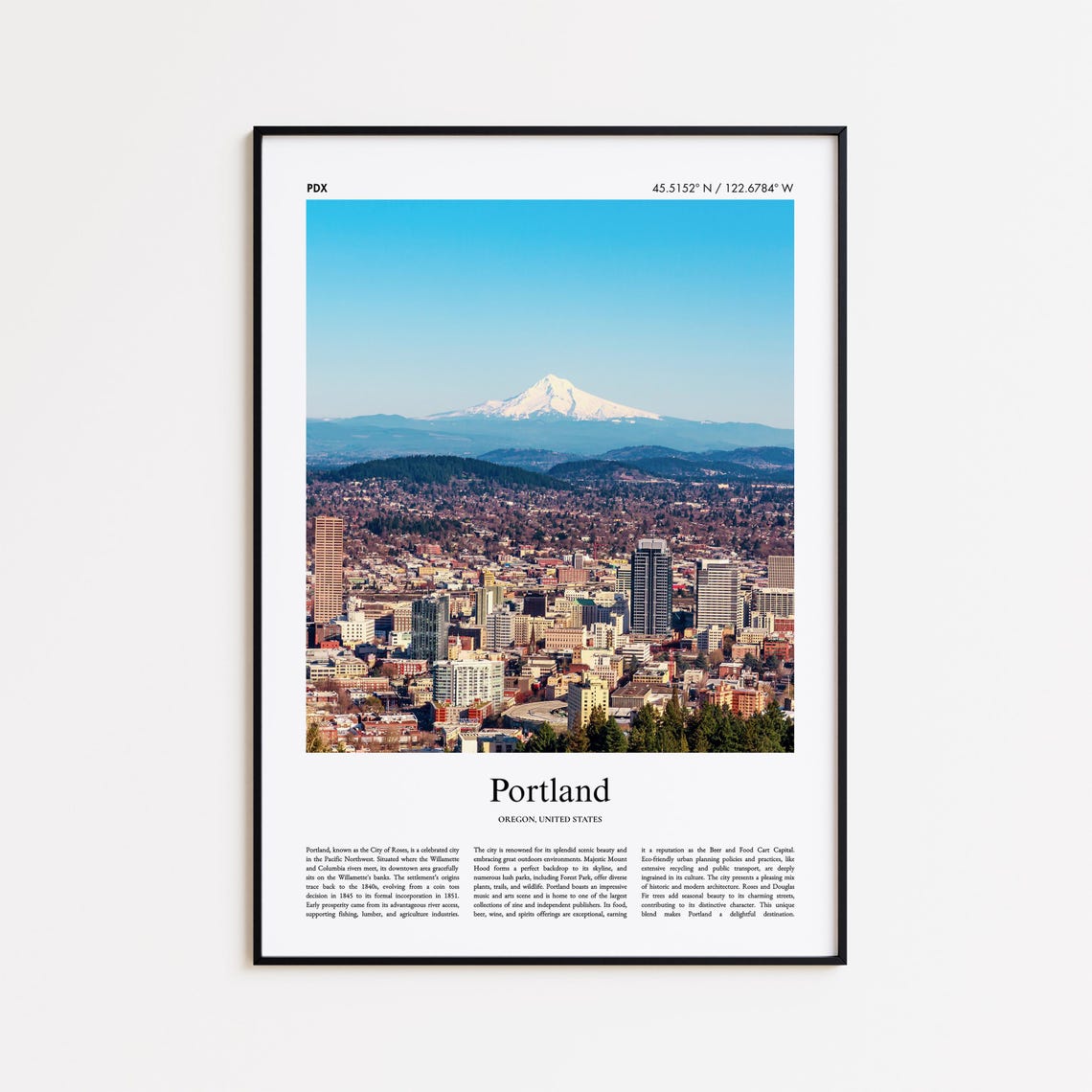 Portland Color Print Real Photo Poster Travel Gift Oregon United States Usa Minimal City