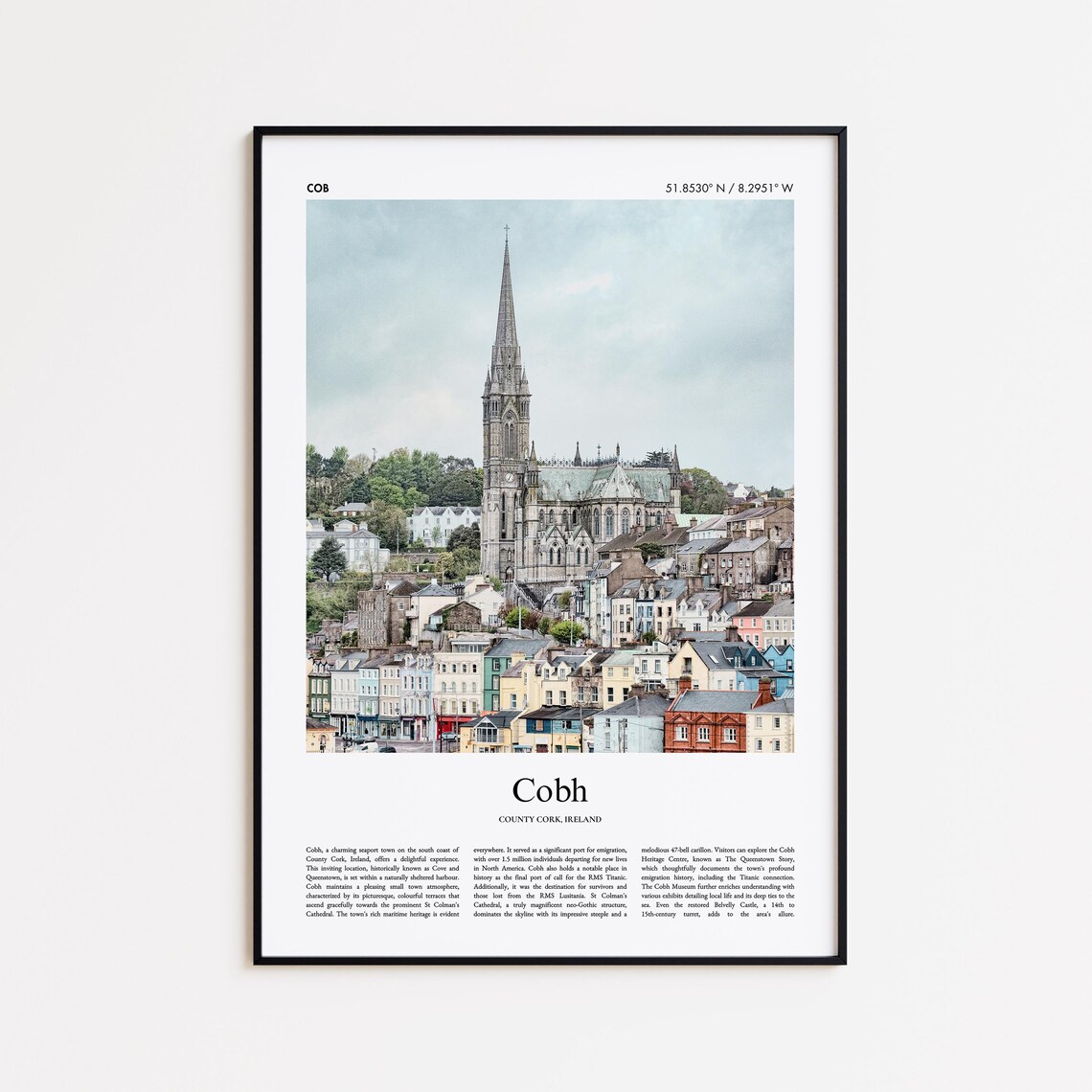 Cobh Ireland Cathedral Colorful Waterfront Travel Photo Poster