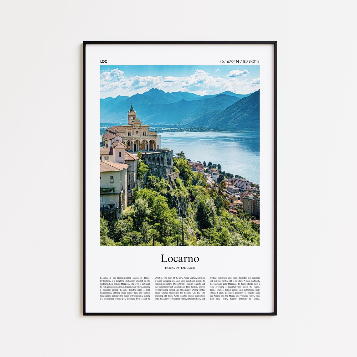 Locarno Switzerland Lake Maggiore Hillside Church View Travel Poster