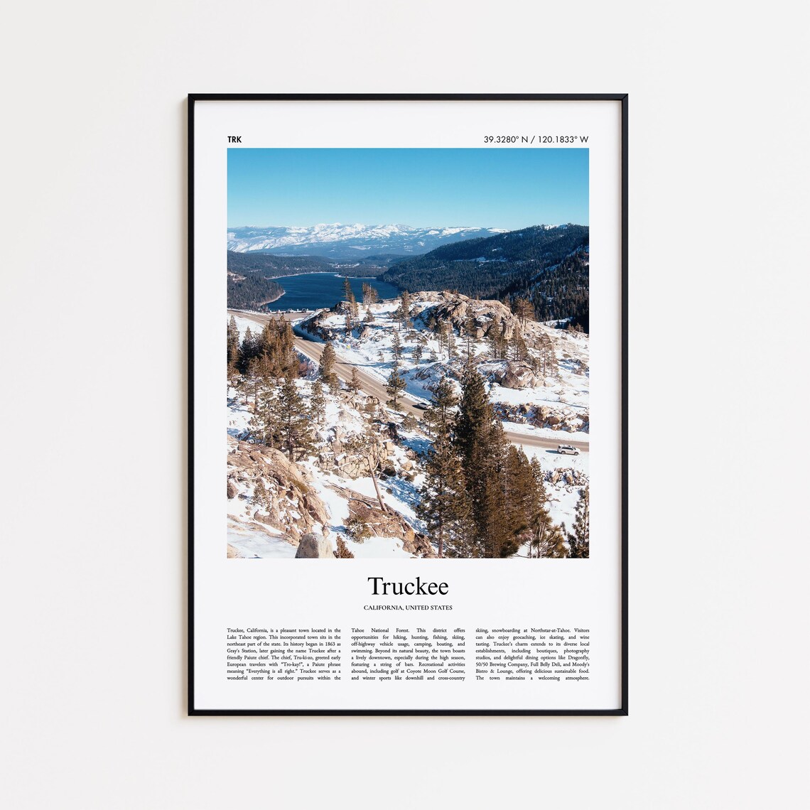 Truckee California Snowy Sierra Mountain Lake View Travel Poster