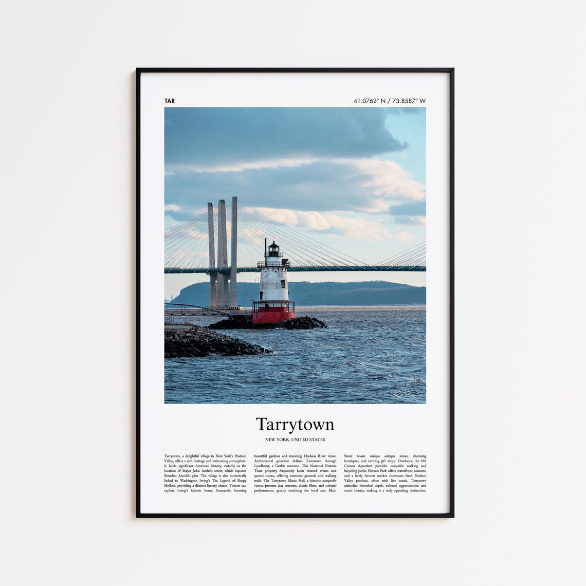 Tarrytown New York Lighthouse Bridge Hudson River Color Photo Poster