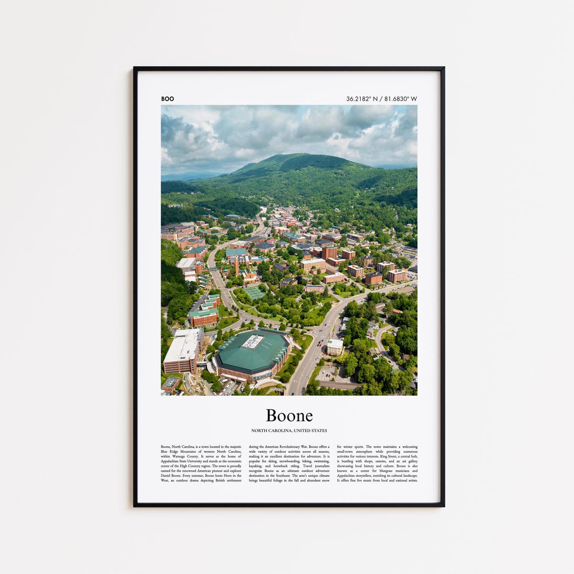 Boone Color Print Real Photo Poster Travel Gift North Carolina United States Usa Minimal City