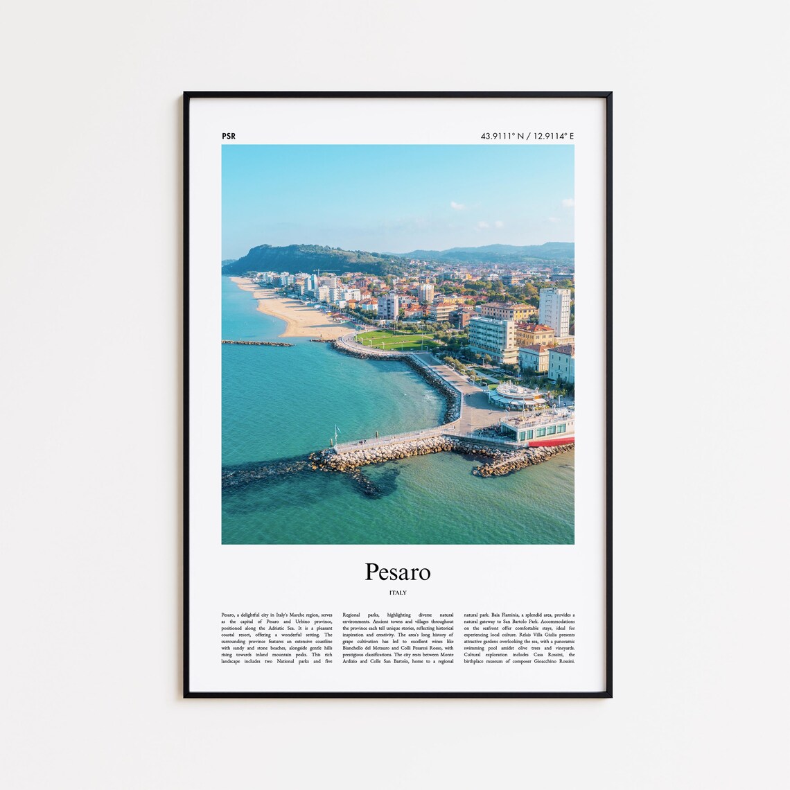 Pesaro Italy Adriatic Coast Aerial Beach Travel Photography Poster