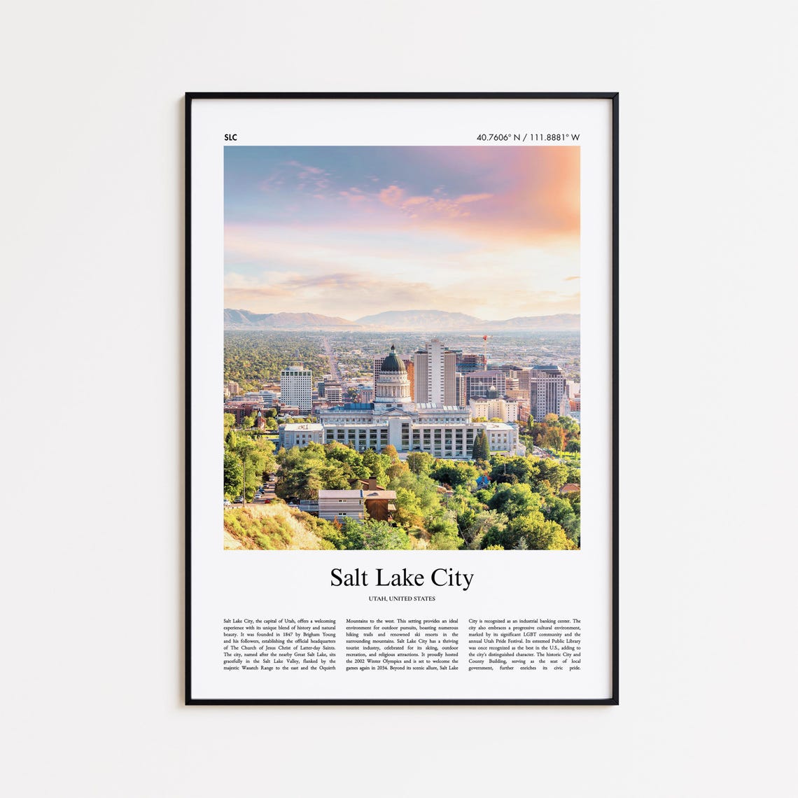 Salt Lake City Color Print Real Photo Poster Travel Gift Utah United States Usa Wall Art