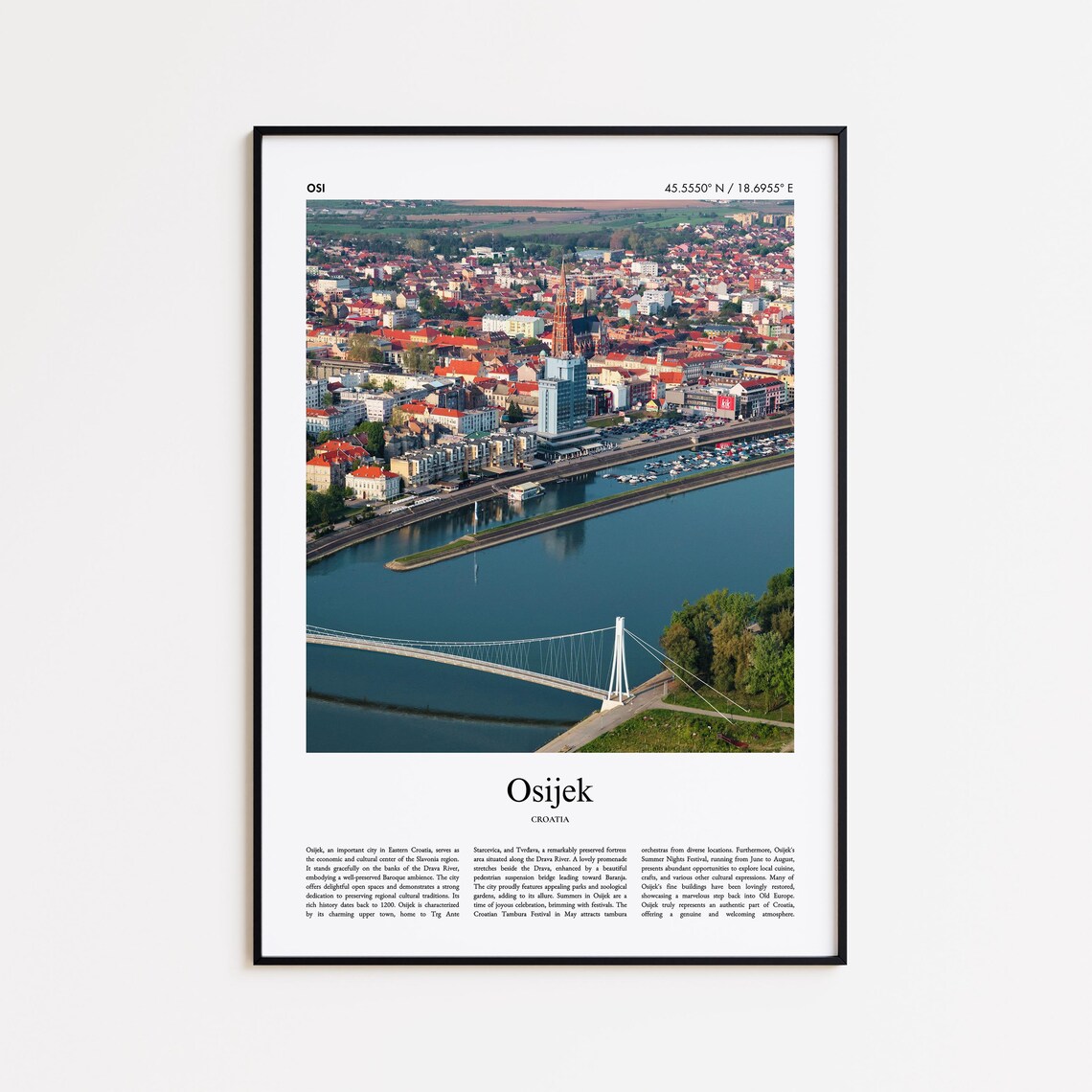 Osijek Croatia City Photography With Coordinates Travel Poster