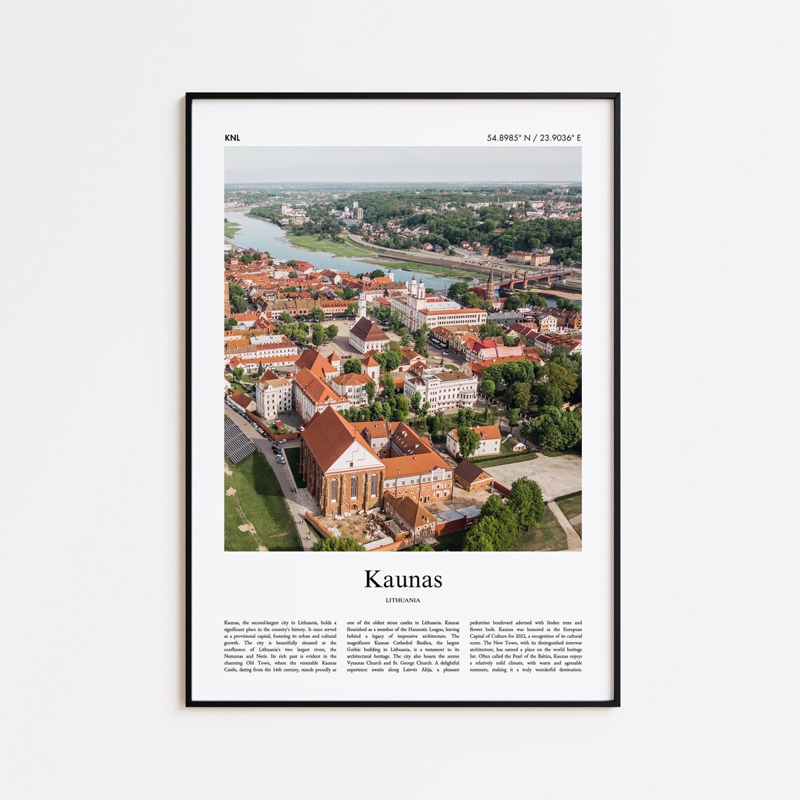 Kaunas Travel Poster, Minimal City Wall Art