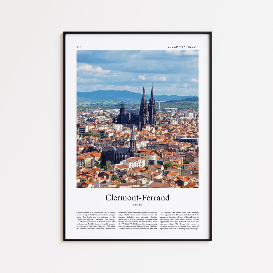 Clermont-Ferrand France Black Cathedral Aerial Travel Photo Poster