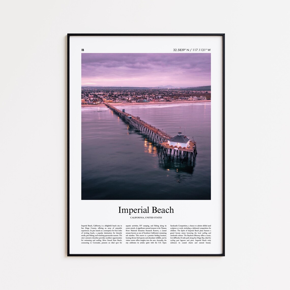 Imperial Beach California Sunset Pier Ocean Travel Photo Poster