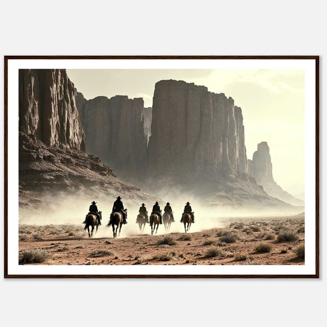 Cowboys Riding Through Desert Canyon Art Print