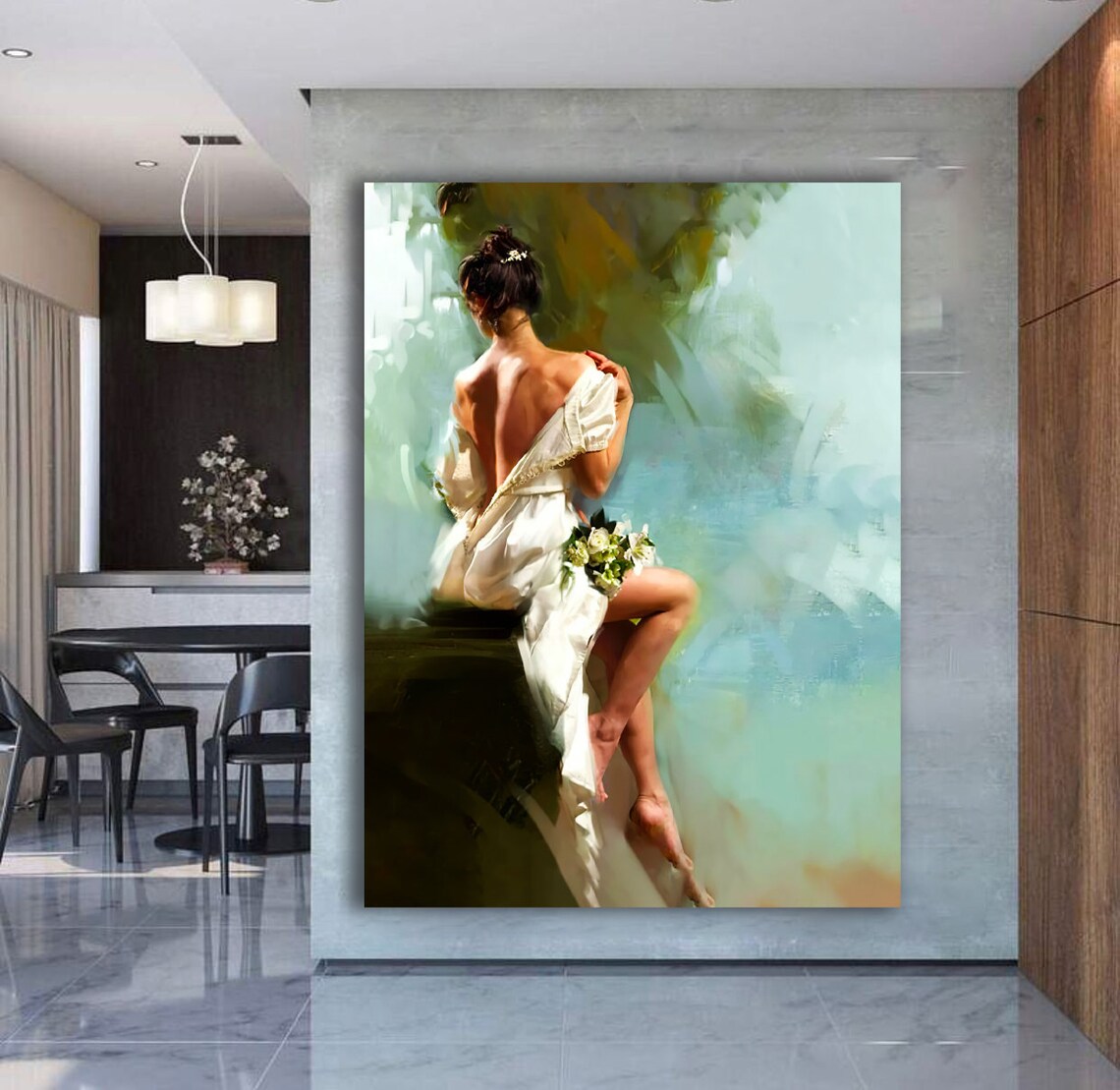 Woman Portrait Art Print, Back-Facing Figure