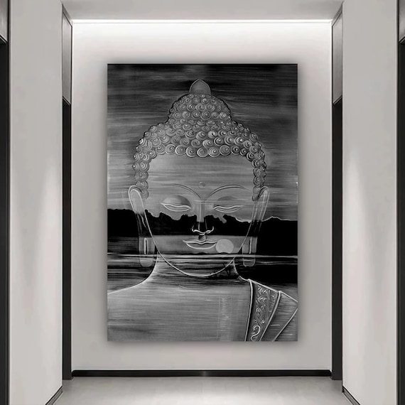 Black And White Buddha Face Serene Meditation Zen Wall Art Poster