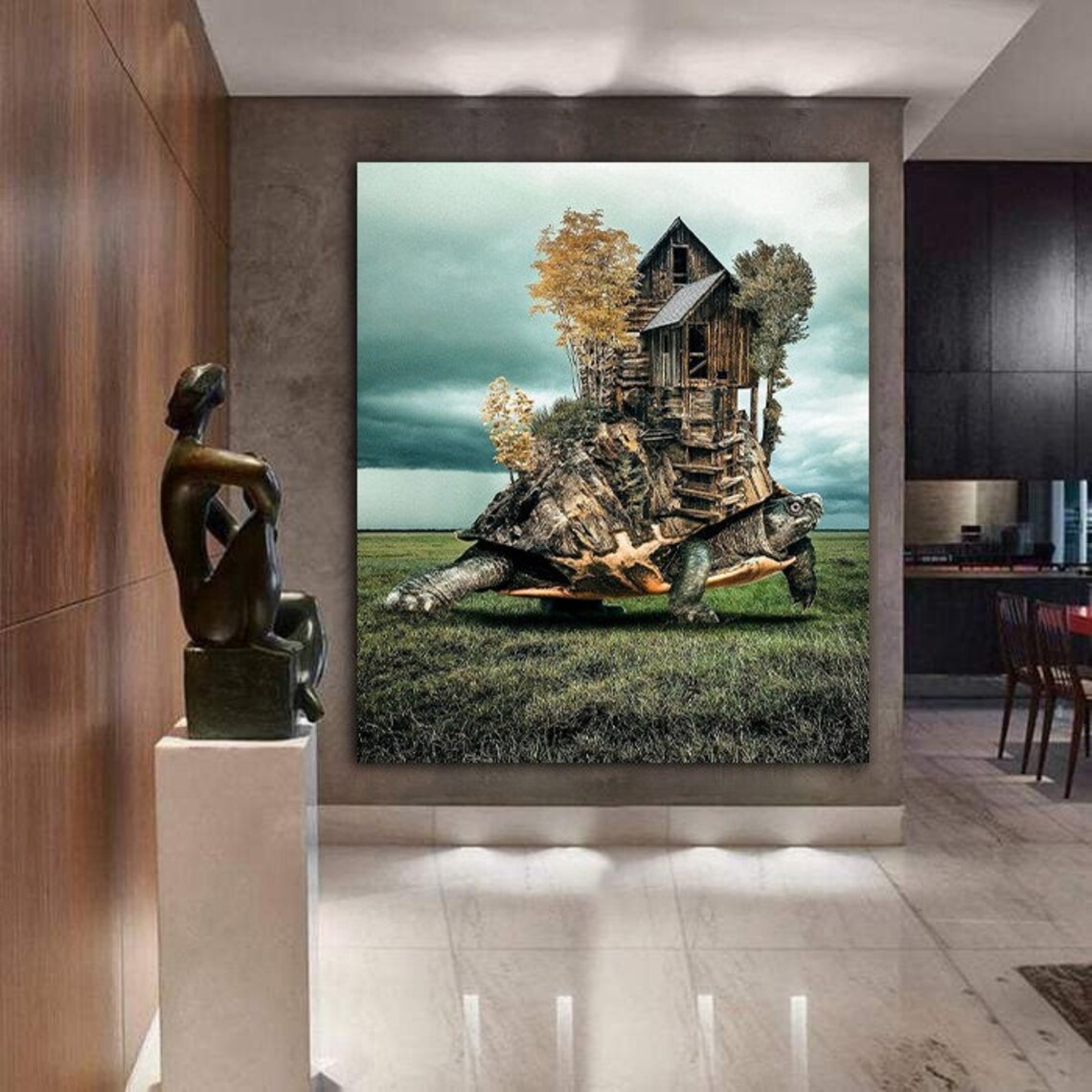 Giant Tortoise Carrying House On Back Surreal Fantasy Wall Art Poster