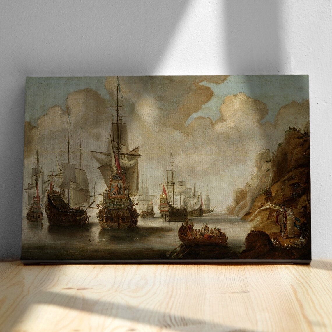 Old Master Naval Battle Tall Warships Fleet Coast Painting Art Print