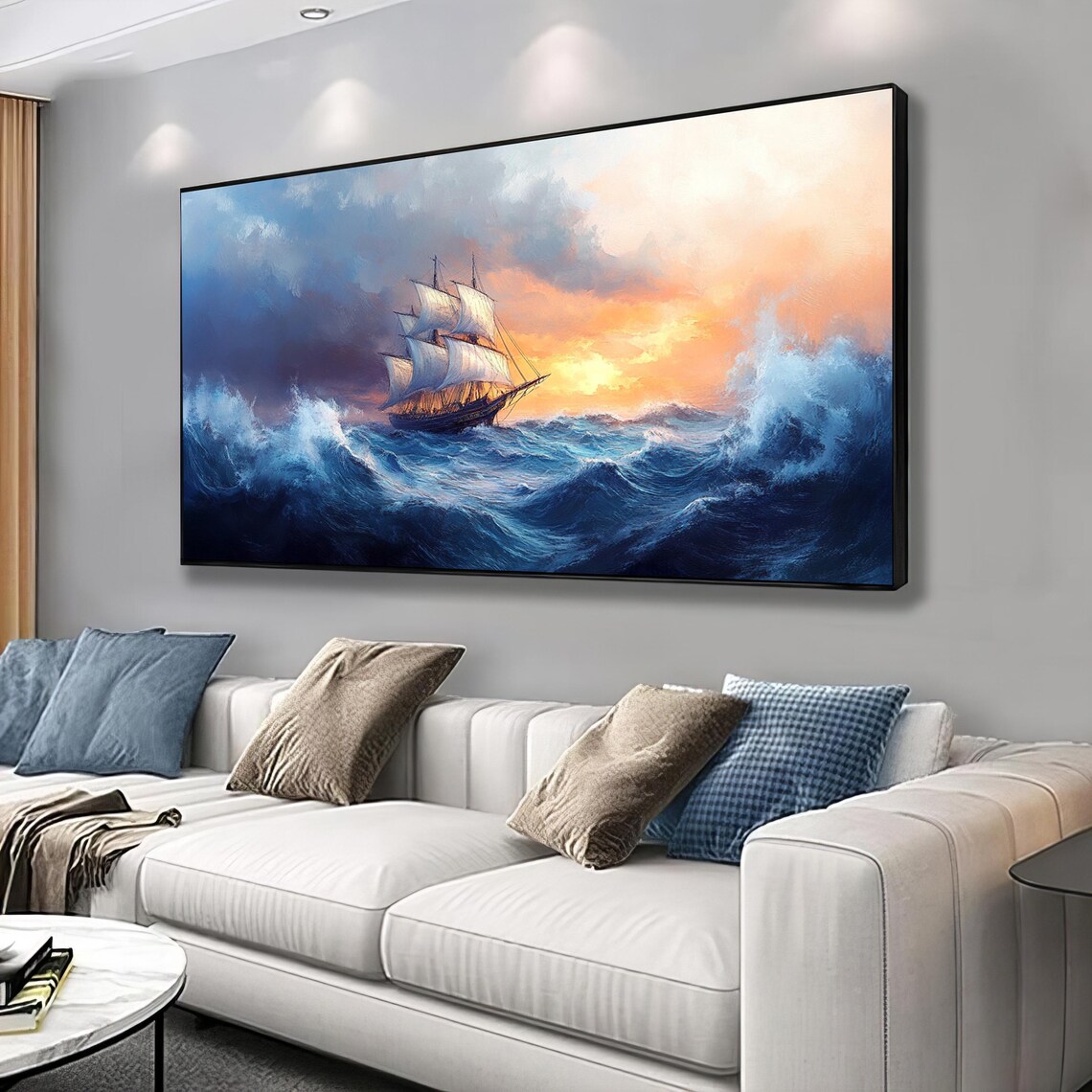 Wavy Seascape Ship, Ship Landscape Art Print