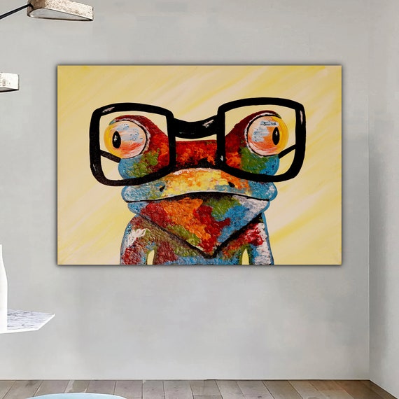 Rainbow Frog With Glasses Animal Rainbow Frog With Glasses Wall Art Fun Animals Poster Modern Art Colorful Frog