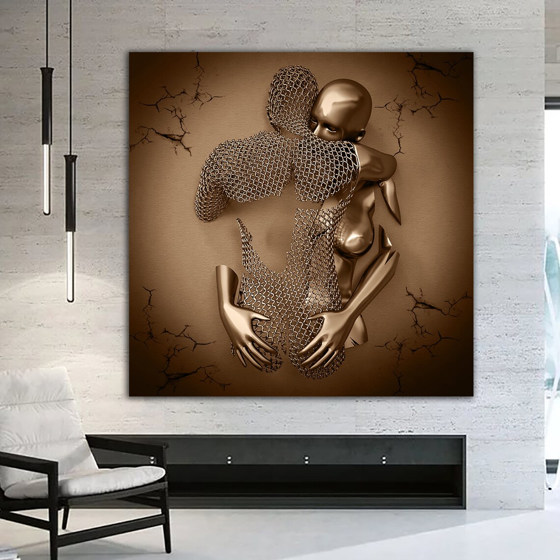 Hug Painting Love Couples Bronze Glitter Art Print