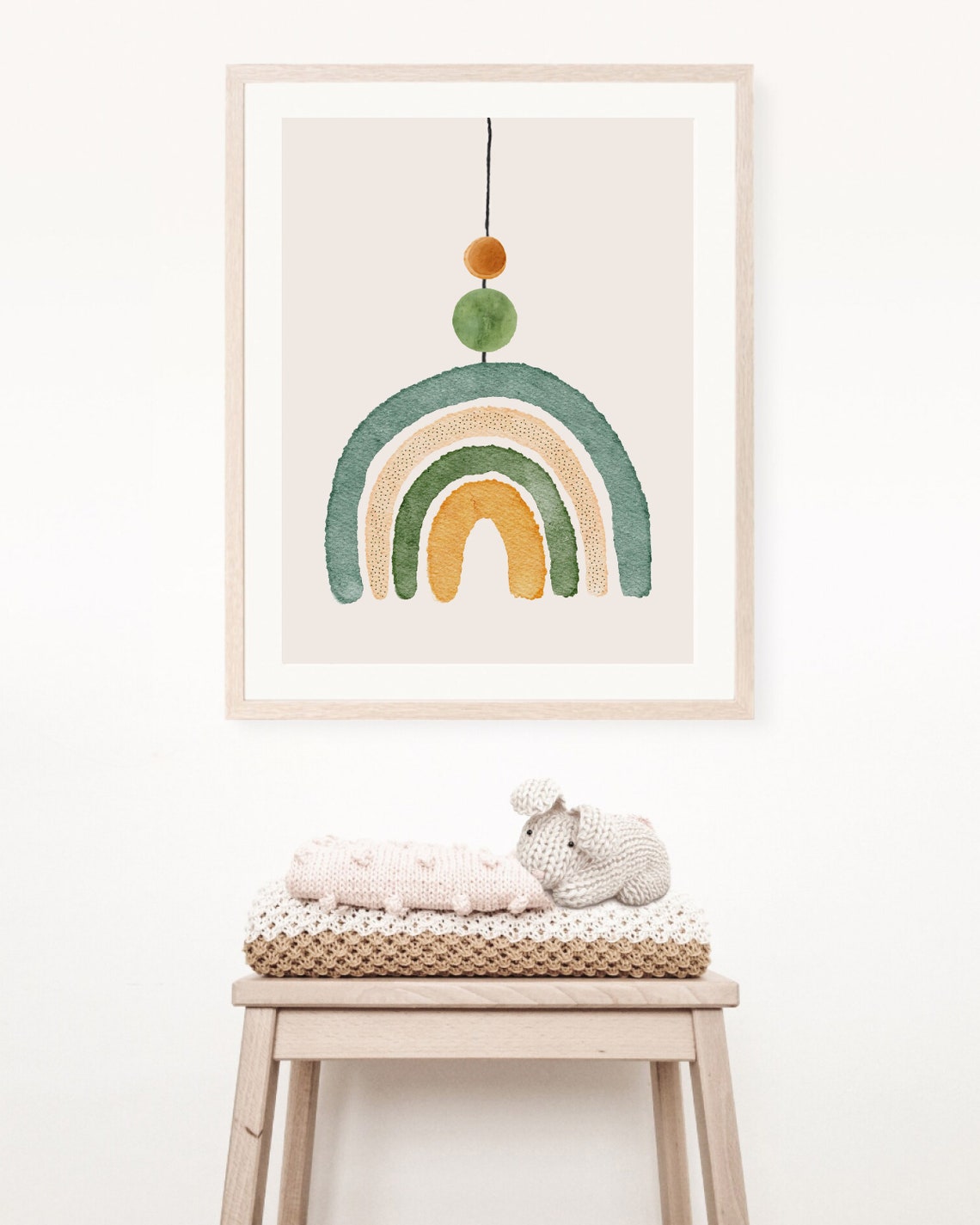 Boho Minimalist Green Nursery Rainbow Art Print - Image 3