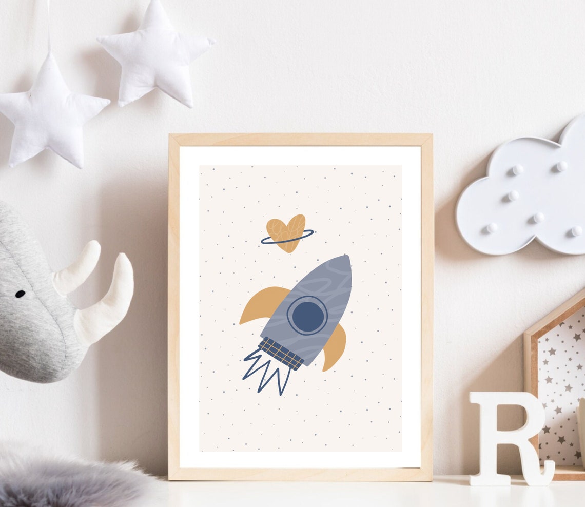 Boho Space Rocket Ship Nursery Art Print - Image 2