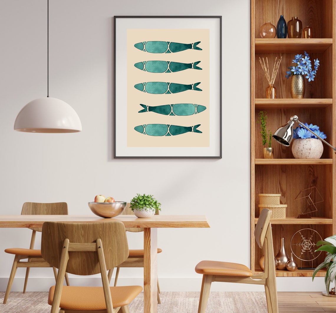Portugal Sardine Print Portuguese Sardine Wall Art Green Sardine Art Portuguese Decor Print Portugal Tile Art Modern Kitchen Art Print - Image 2