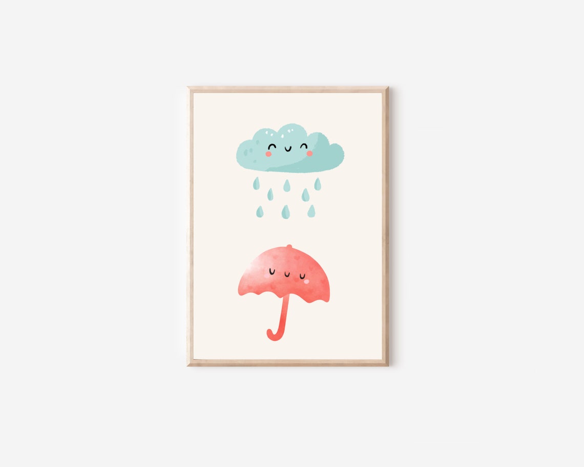 Cute Rainy Cloud And Umbrella Nursery Decor, Art Print - Image 4