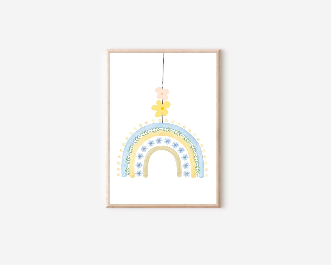 Minimalist Nursery Rainbow and Flowers Art Print - Image 4