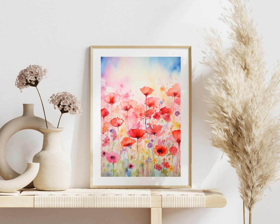 Watercolor Red Poppies Art Print, Botanical Wall Art - Image 2