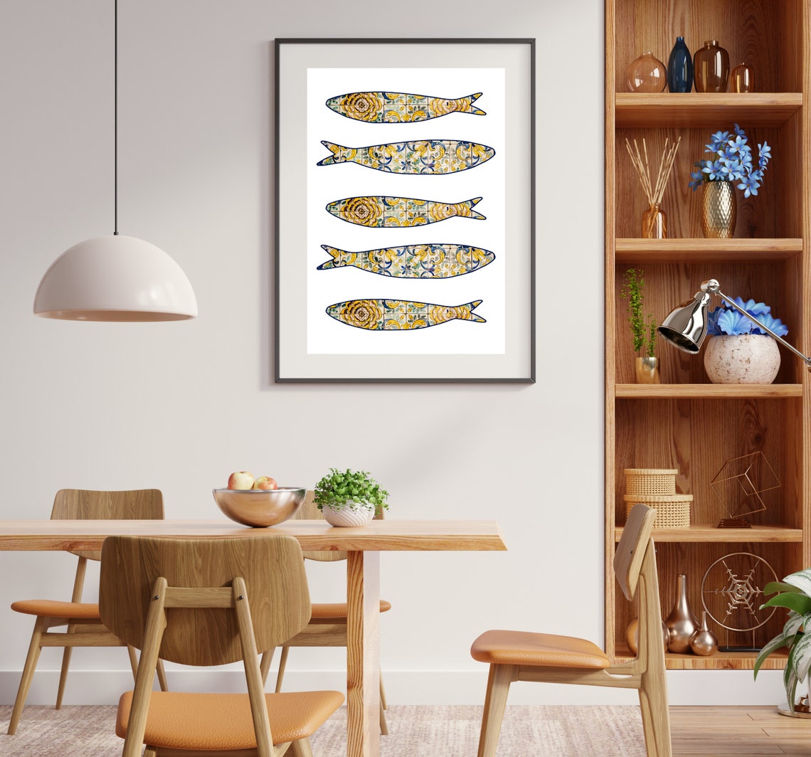 Portugal Boho Sardine Tile Art Print, Azulejo Style - Image 2