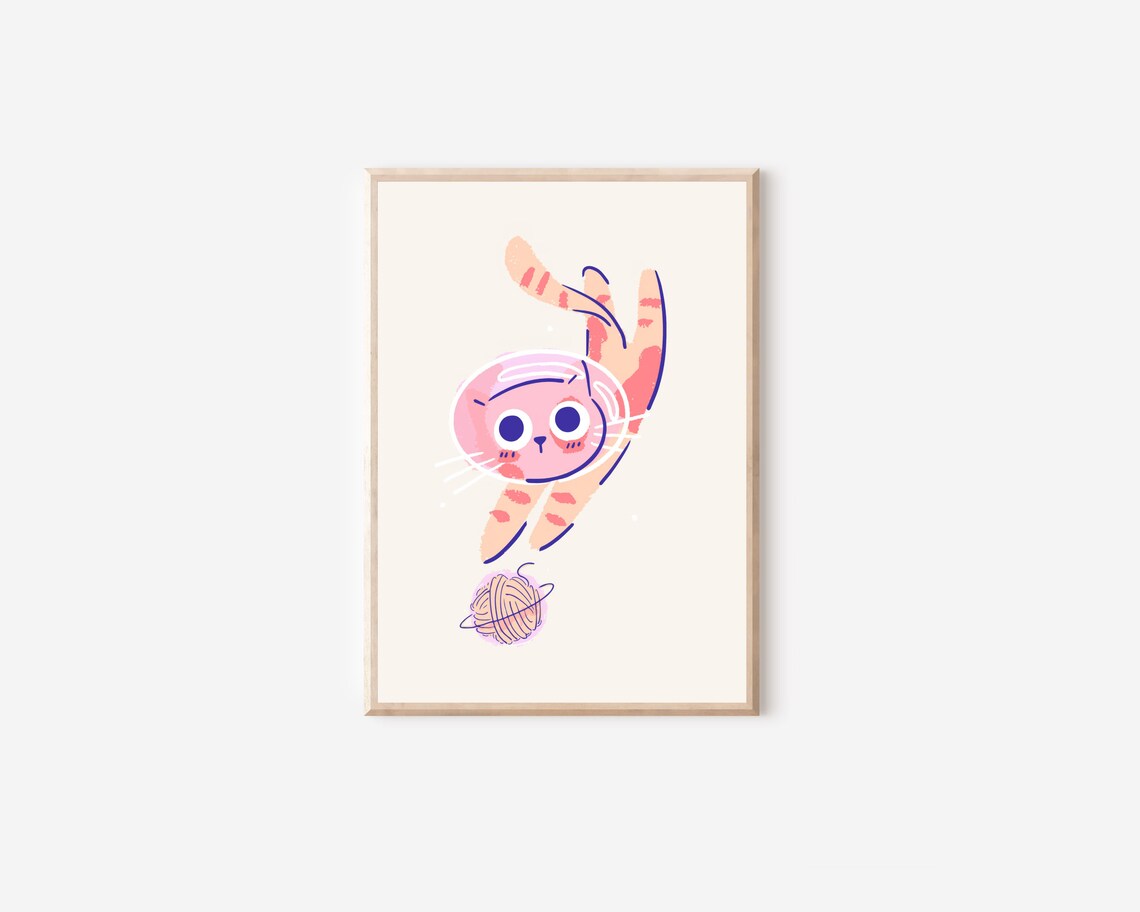 Cute Astronaut Cat In Space Nursery Art Print - Image 5