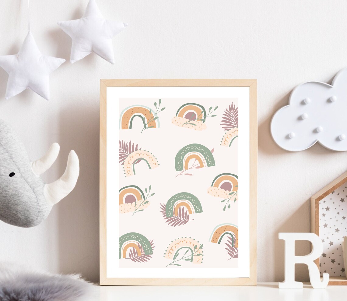 Boho Floral Neutral Nursery Rainbow, Wall Art Print - Image 2