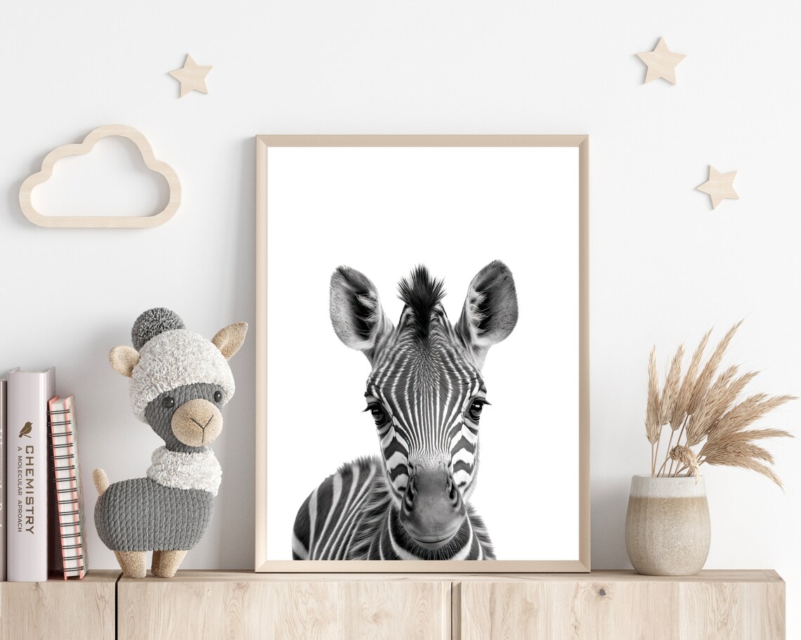 Black And White Baby Zebra Front Facing Portrait Nursery Wall Art - Image 3