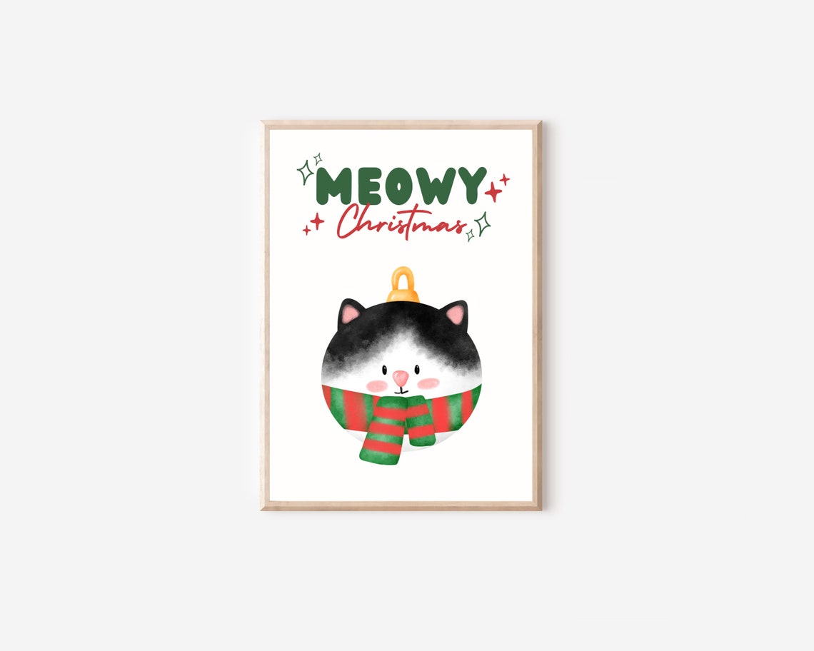 Cute Meowy Christmas Cat, Holiday Wall Art Print - Image 5