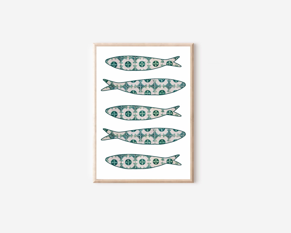 Green Boho Portugal Sardine Tile Poster Print - Image 4