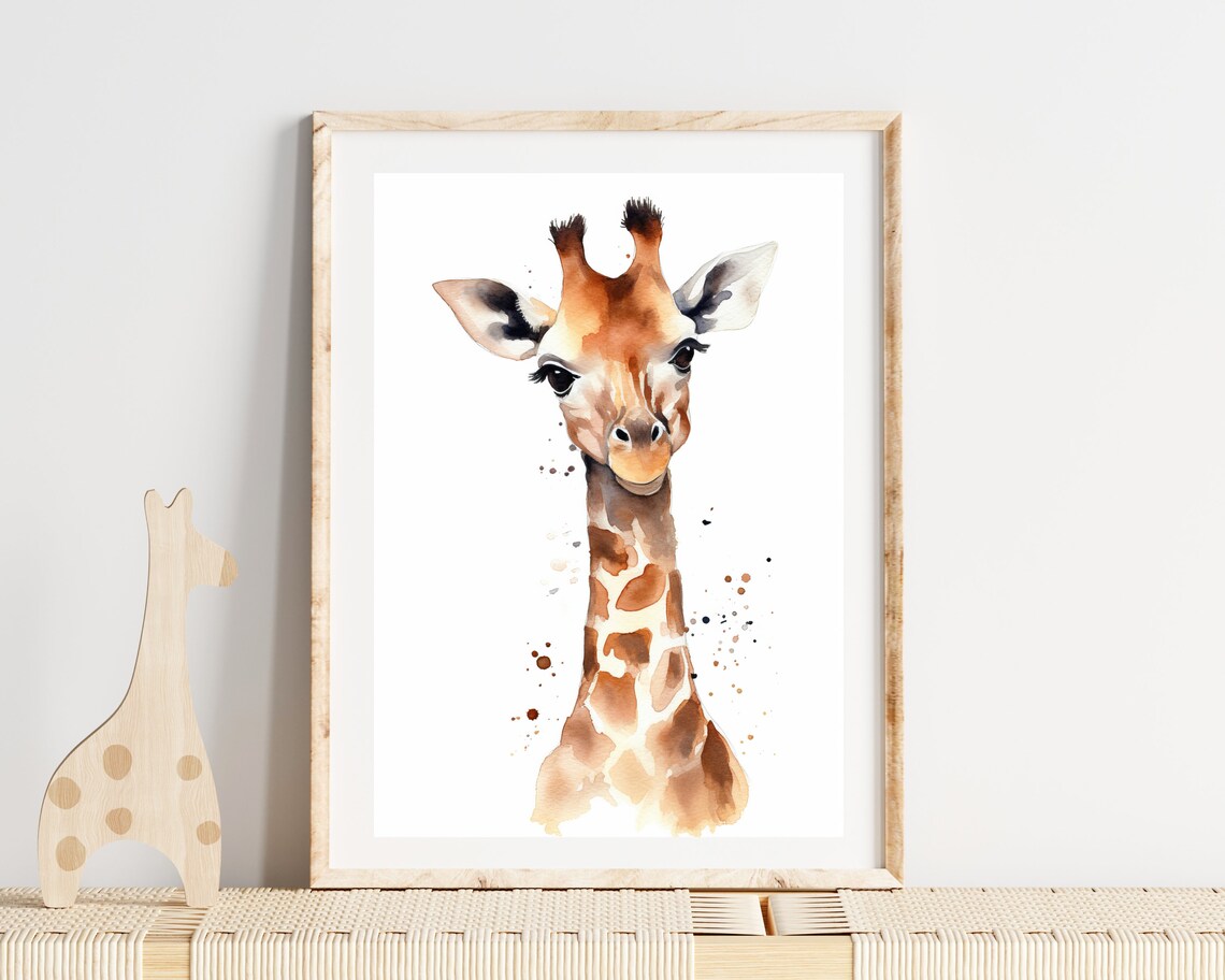 Watercolor Baby Giraffe Calf Portrait Cute Safari Nursery Animal Print - Image 4