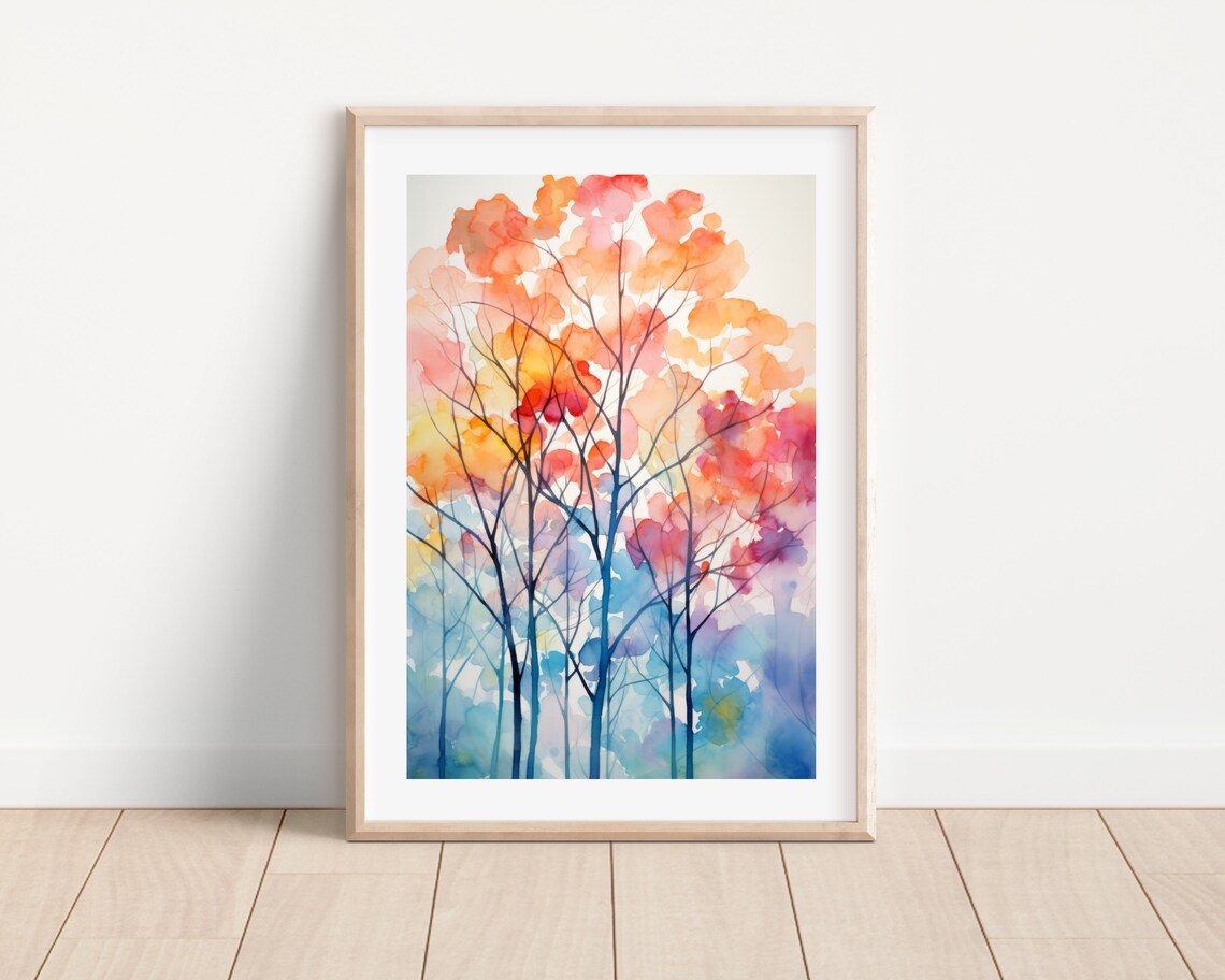 Watercolor Forest Landscape, Abstract Nature Art Print