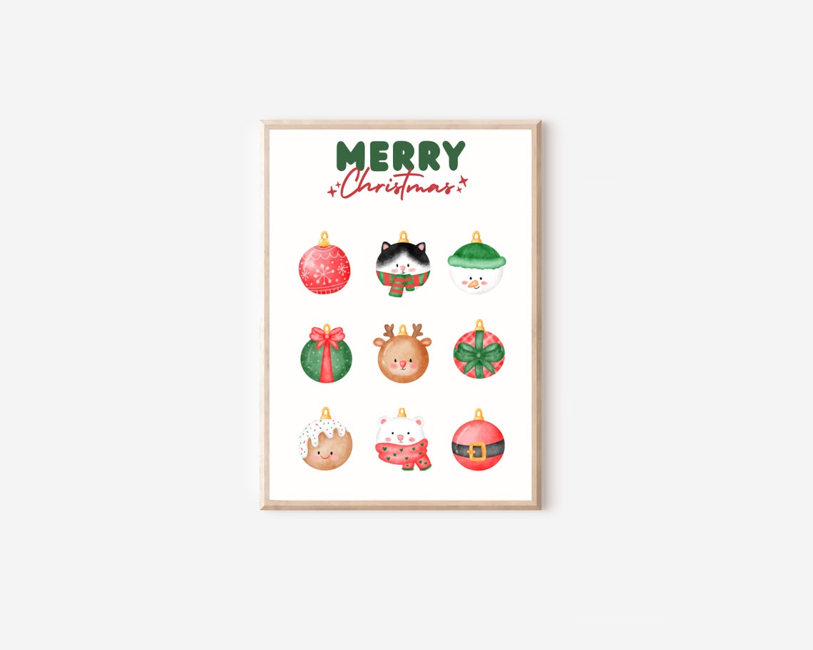 Merry Christmas Tree Ornament Ball Nursery Art Print - Image 5