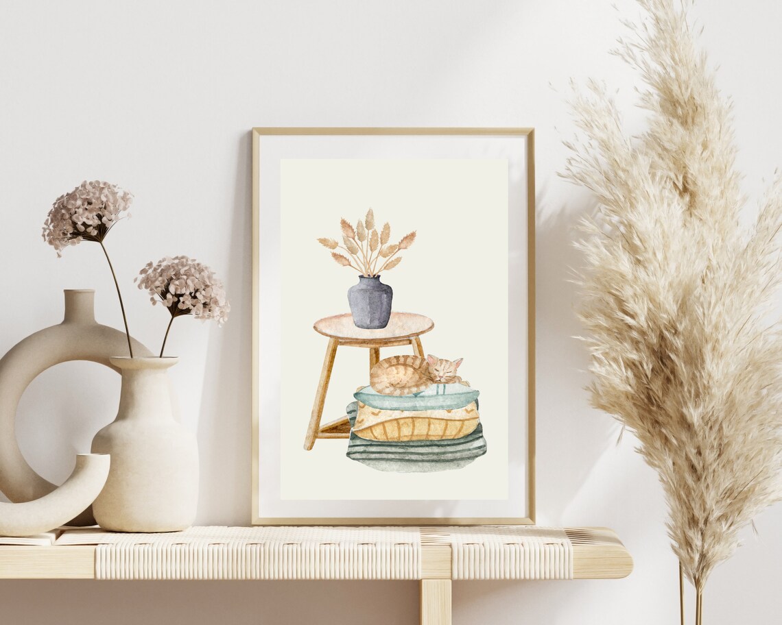 Boho Cat Art Print, Cat Lover Wall Decor - Image 2