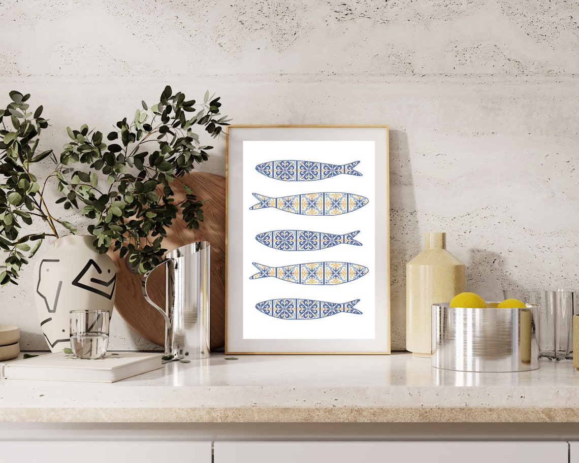 Boho Portuguese Sardine Art Print, Mediterranean Tile - Image 2