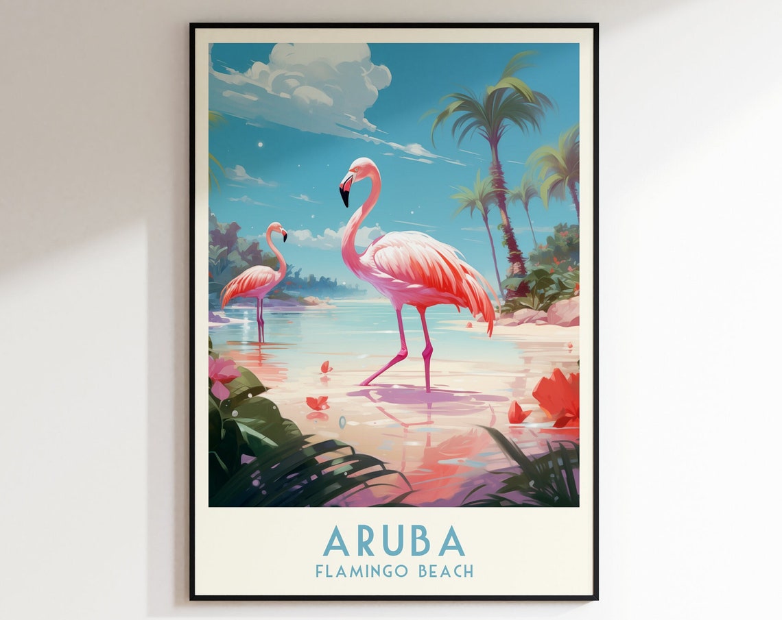Aruba Flamingo Beach Pink Flamingos Tropical Paradise Poster