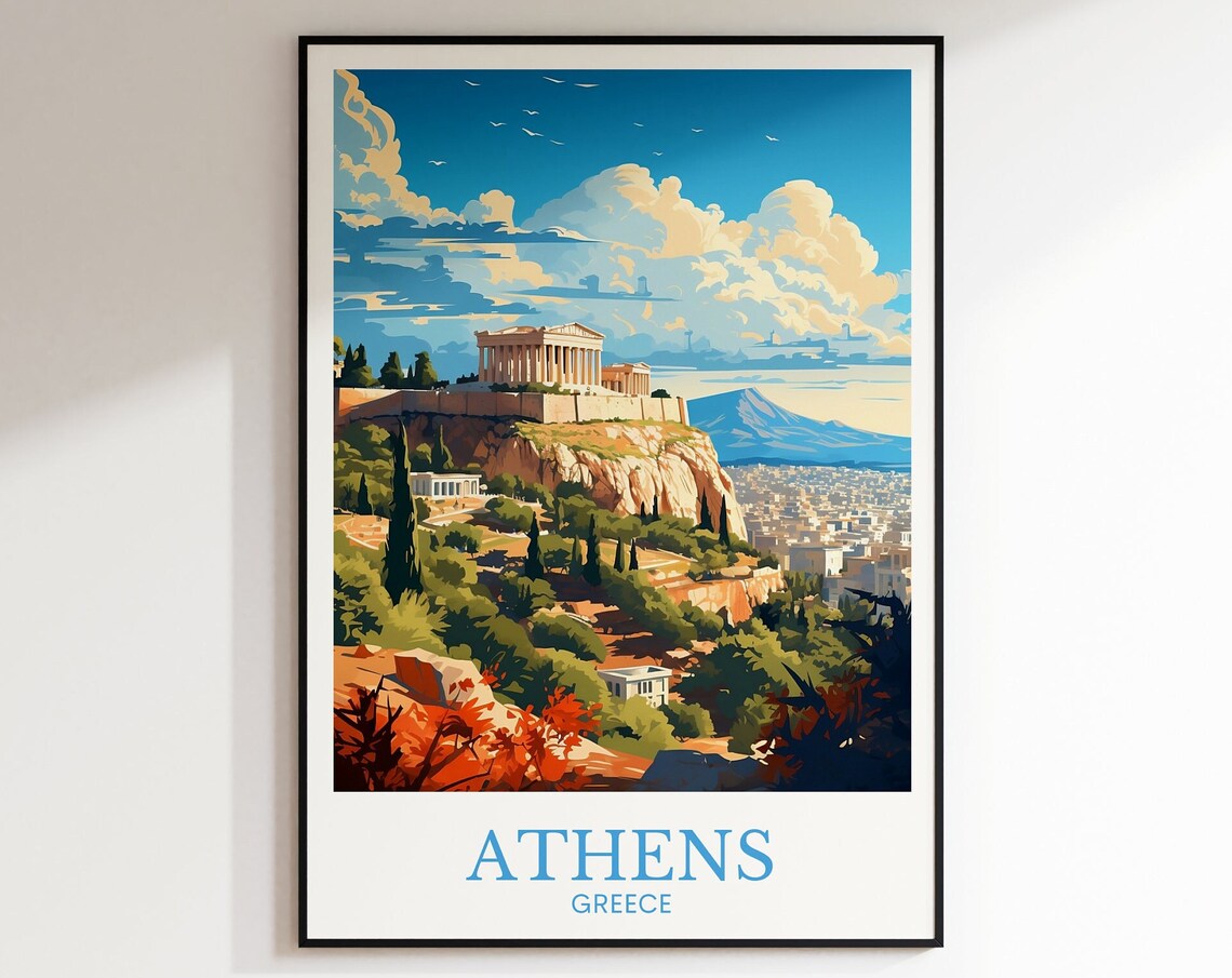 Athens Greece Acropolis on the Rock Vintage Retro Travel Poster