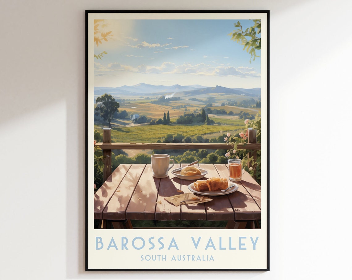 Barossa Valley South Australia Poster with Coffee Over Vineyard Valley