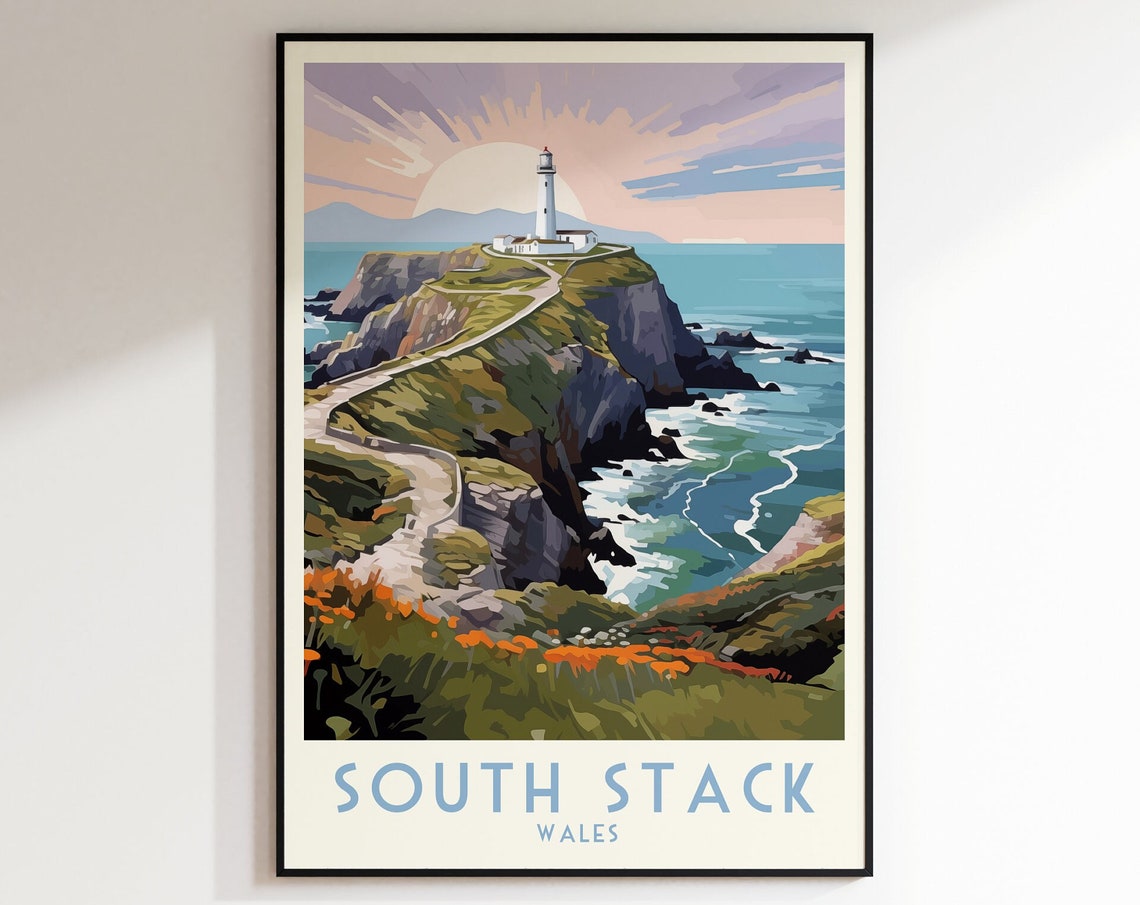 South Stack Wales Lighthouse Cliff Sunrise Coastal Travel Poster