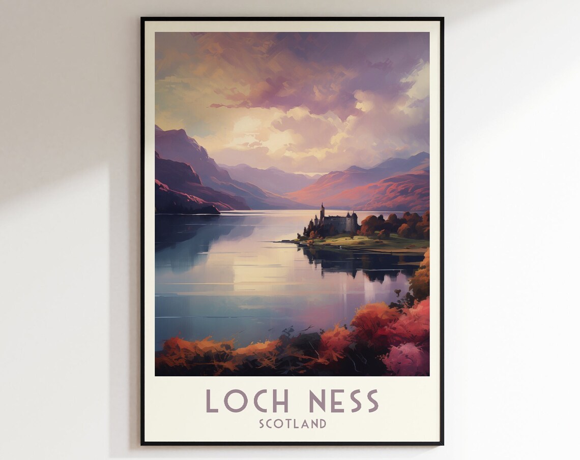 Loch Ness Scotland Castle Shoreline Purple Dusk Mirror Poster