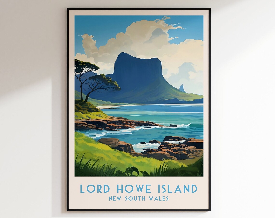 Lord Howe Island Volcanic Peaks Rocky Coast Travel Poster Artwork