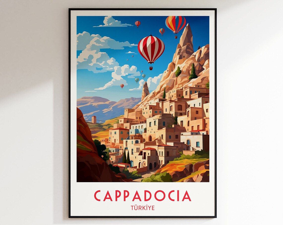 Cappadocia Turkiye Hot Air Balloons Fairy Chimneys Travel Poster
