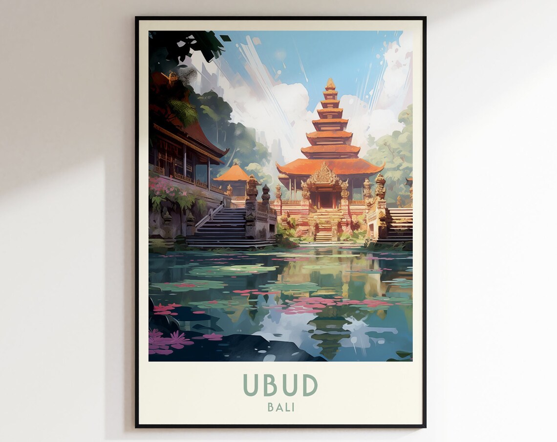 Ubud Bali Balinese Temple Lotus Pond Lush Jungle Serenity Poster