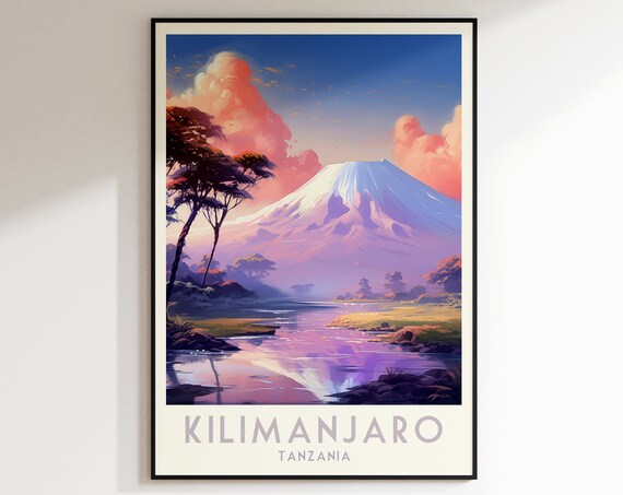 Kilimanjaro Travel Print Botswana Print Canada Home Decor Retro Wall Art Wedding Giftbirthday Giftdigital Print Kilimanjar Poster