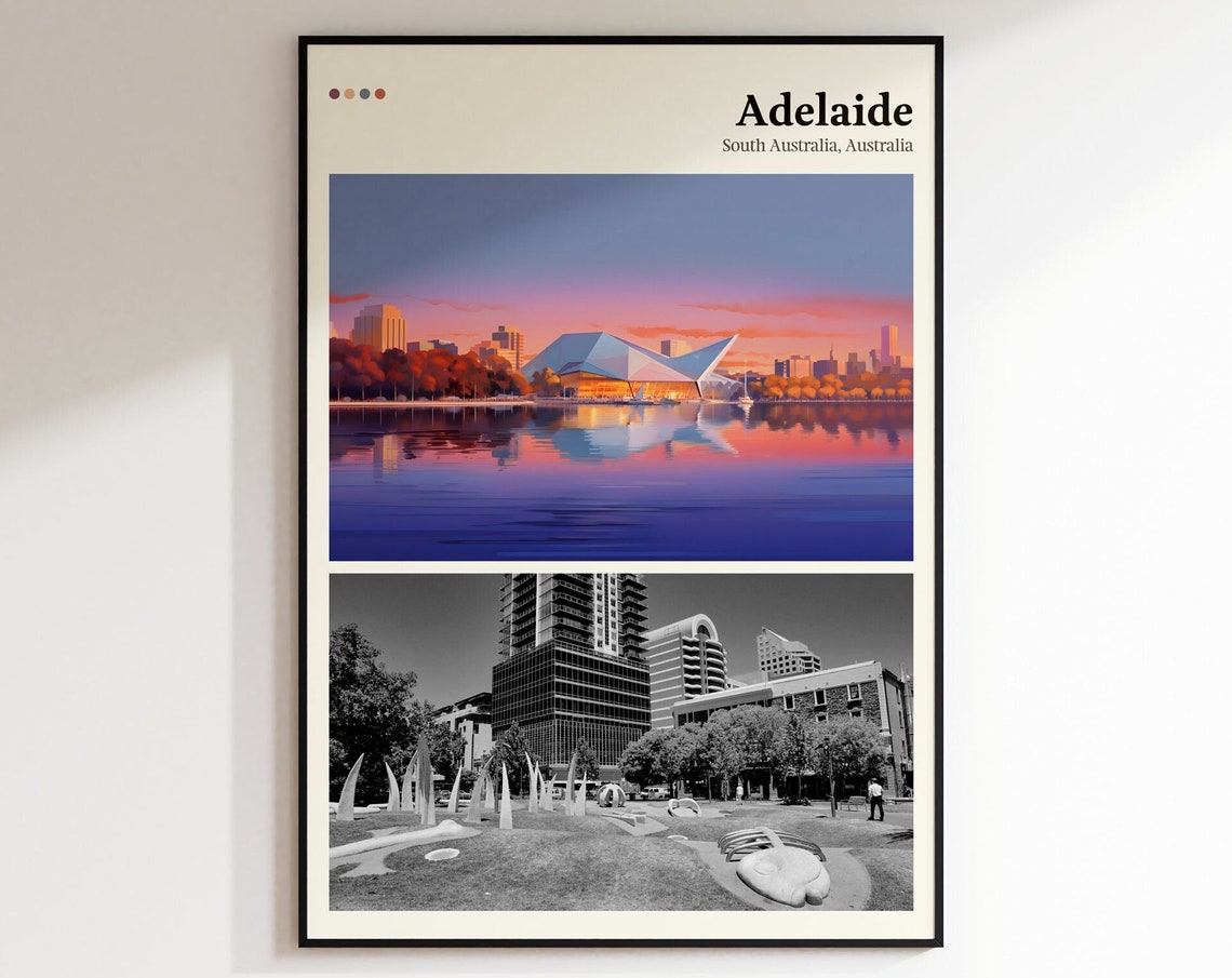 Adelaide South Australia Sunset Waterfront Diptych Travel Poster