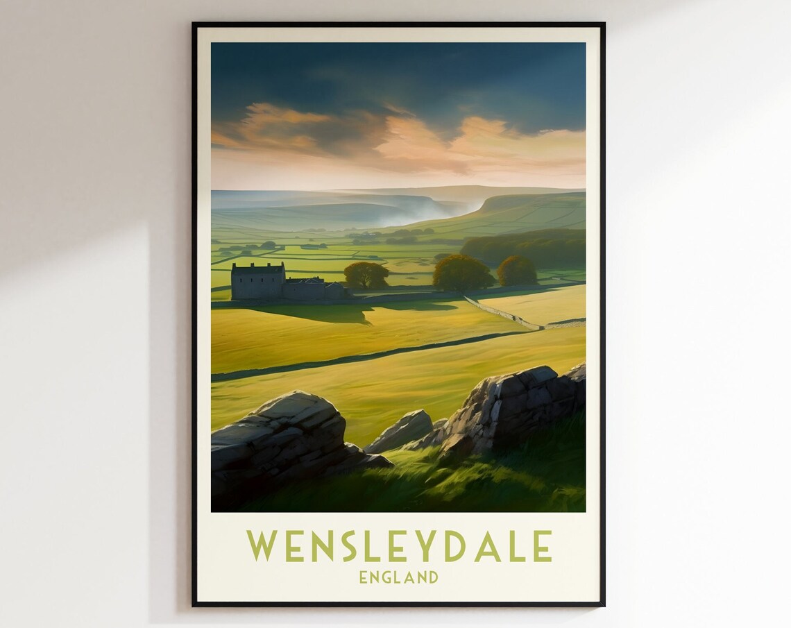 Wensleydale England Rolling Dales Sunset Vintage Travel Poster