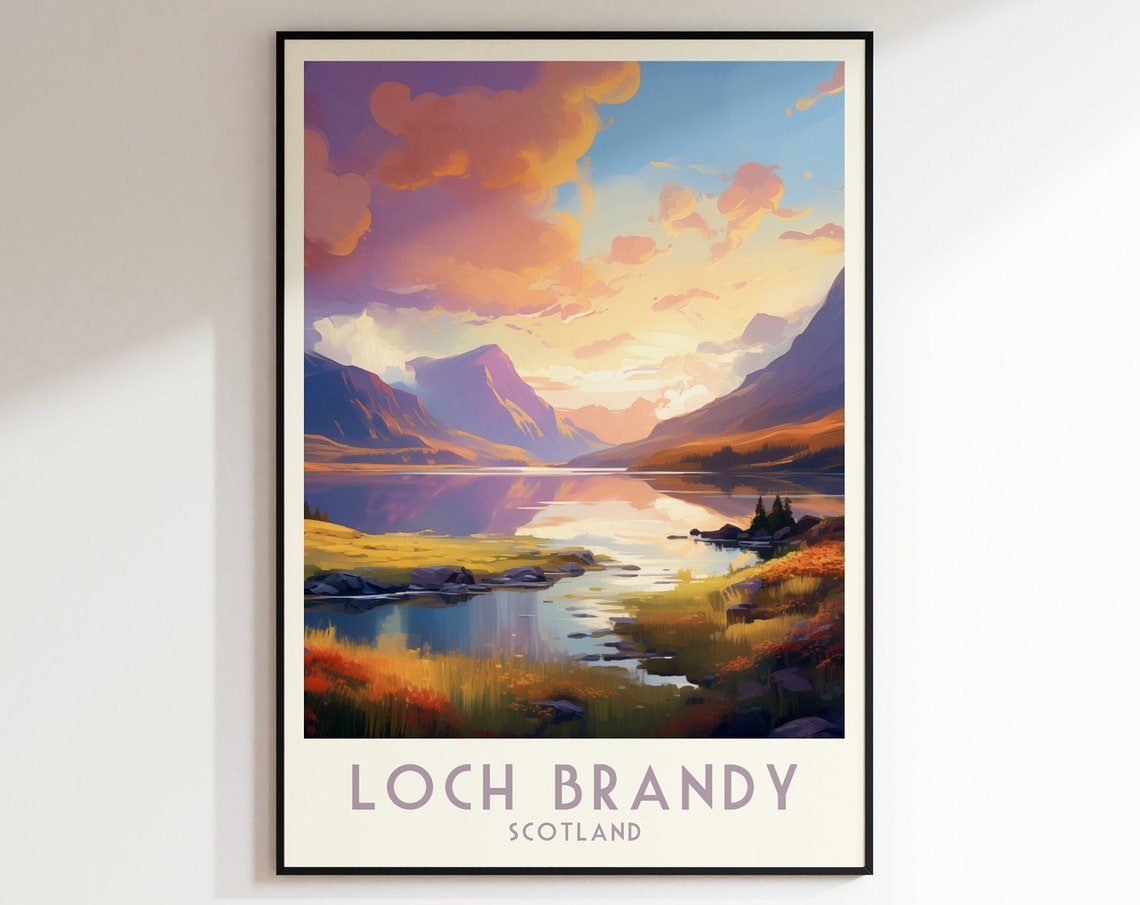 Loch Brandy Scotland Highland Mountain Lake Sunset Travel Poster